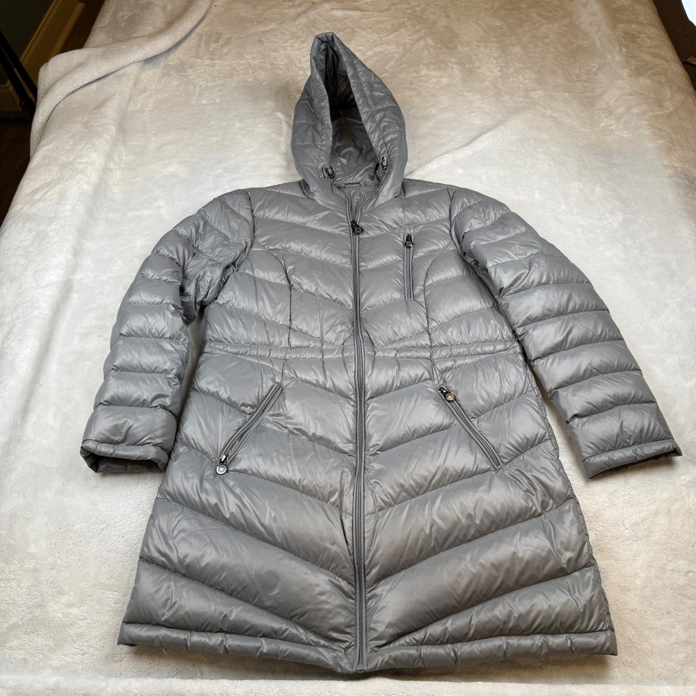 Curations Caravan Women's Gray Down Puffer Coat Hooded Lightweight Medium